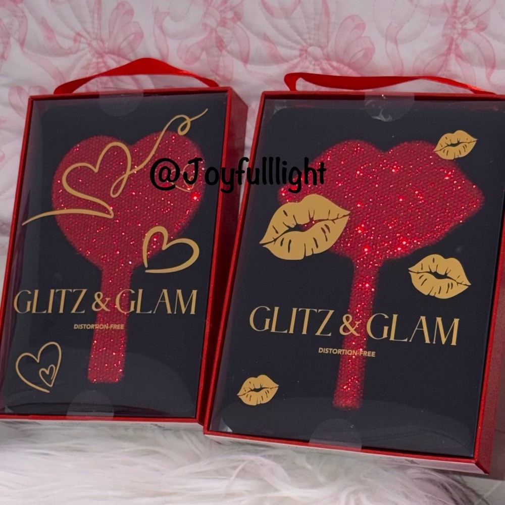 NEW Glitz & Glam Red Sparkle handheld mirror set of 2
